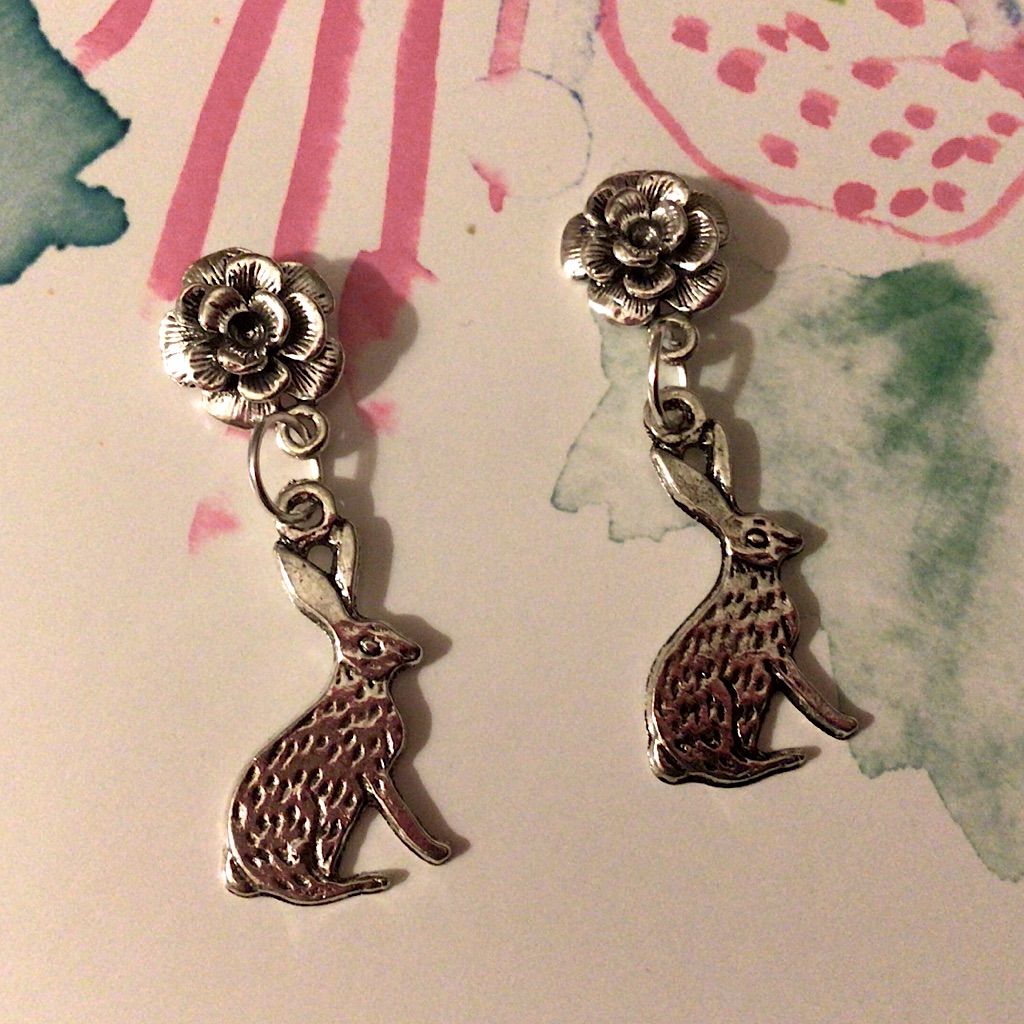 925 Silver Bunny Rabbit Rose 3d Earrings Studs